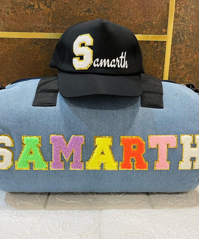 Denim Duffle Bag & Name Cap combo