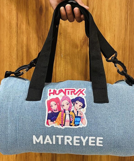 Personalized Denim Duffle Bag with Cartoon for Kids