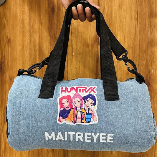 Personalized Denim Duffle Bag with Cartoon for Kids