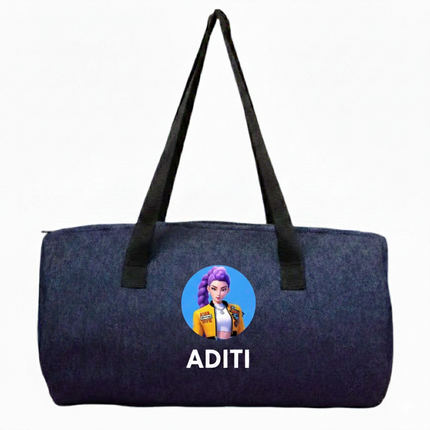 Personalized Denim Duffle Bag with Cartoon for Kids