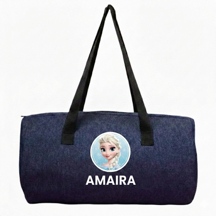 Personalized Denim Duffle Bag with Cartoon for Kids