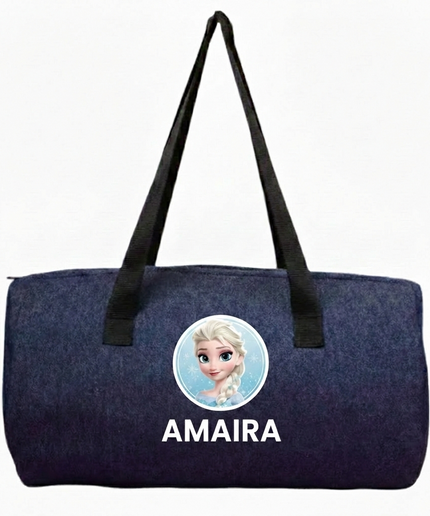 Personalized Denim Duffle Bag with Cartoon for Kids