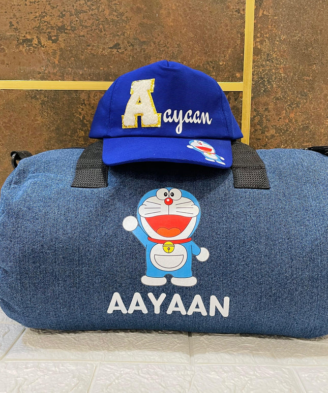 Printed Denim Duffle Bag & Cap combo