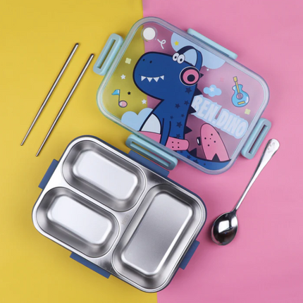Leakage Proof Stainless Steel Lunch Box with Spoon & Fork with 3 Compartment for School Kids and Adults (Copy)