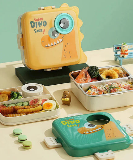 Dino Eye – Leakproof Steel Lunch Box with Spoon & Salad Cup
