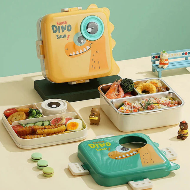Dino Eye – Leakproof Steel Lunch Box with Spoon & Salad Cup