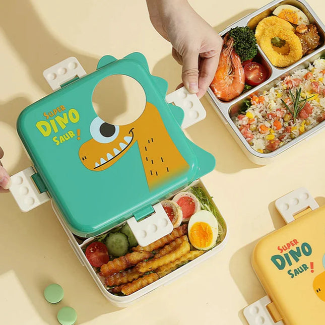 Dino Eye – Leakproof Steel Lunch Box with Spoon & Salad Cup