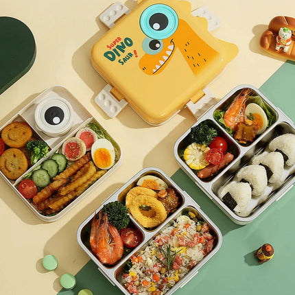 Dino Eye – Leakproof Steel Lunch Box with Spoon & Salad Cup