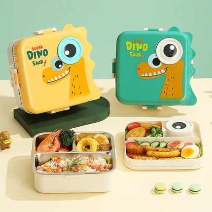 Dino Eye – Leakproof Steel Lunch Box with Spoon & Salad Cup