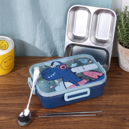 Leakage Proof Stainless Steel Lunch Box with Spoon & Fork with 3 Compartment for School Kids and Adults (Copy)