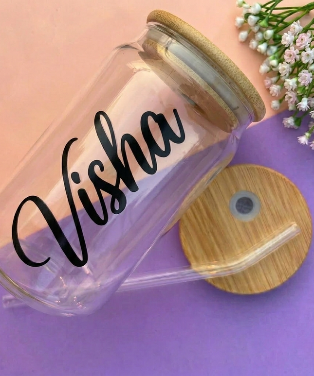 Personalized Name Glass Tumbler With Glass Straw ( 540 ML )