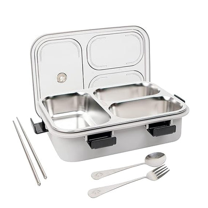 Leakage Proof Stainless Steel Lunch Box with Spoon & Fork with 3 Compartment for School Kids and Adults