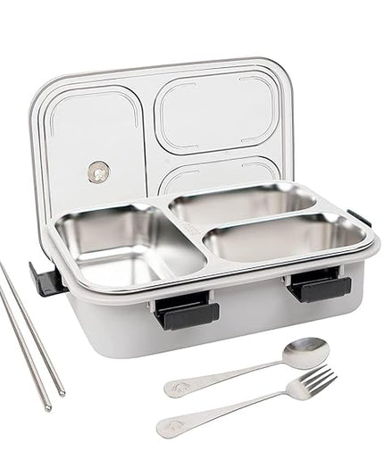 Leakage Proof Stainless Steel Lunch Box with Spoon & Fork with 3 Compartment for School Kids and Adults