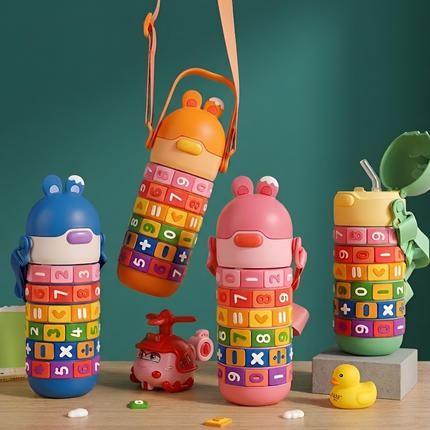 Kids Educational Water Bottle with Math Puzzle Design, Rainbow Numbers & Symbols - 430 ml