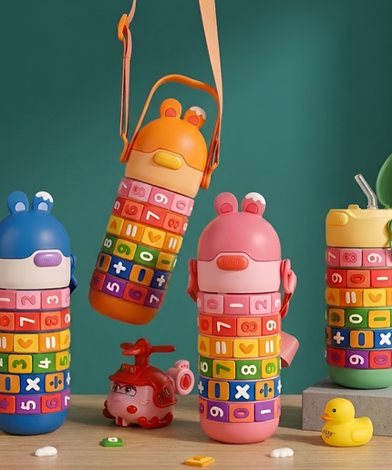 Kids Educational Water Bottle with Math Puzzle Design, Rainbow Numbers & Symbols - 430 ml