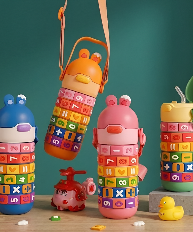 Kids Educational Water Bottle with Math Puzzle Design, Rainbow Numbers & Symbols - 430 ml