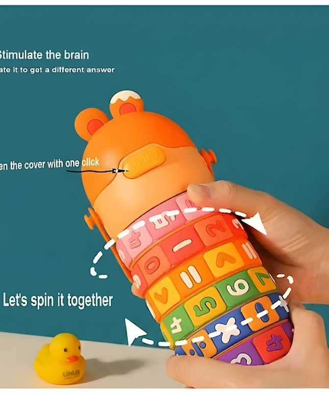 Kids Educational Water Bottle with Math Puzzle Design, Rainbow Numbers & Symbols - 430 ml
