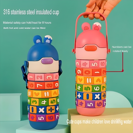 Kids Educational Water Bottle with Math Puzzle Design, Rainbow Numbers & Symbols - 430 ml