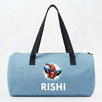 Personalized Denim Duffle Bag with Cartoon for Kids