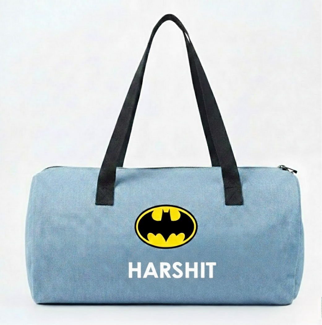 Personalized Denim Duffle Bag with Cartoon for Kids