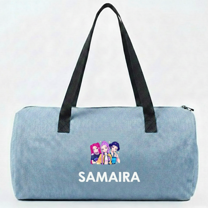 Personalized Denim Duffle Bag with Cartoon for Kids