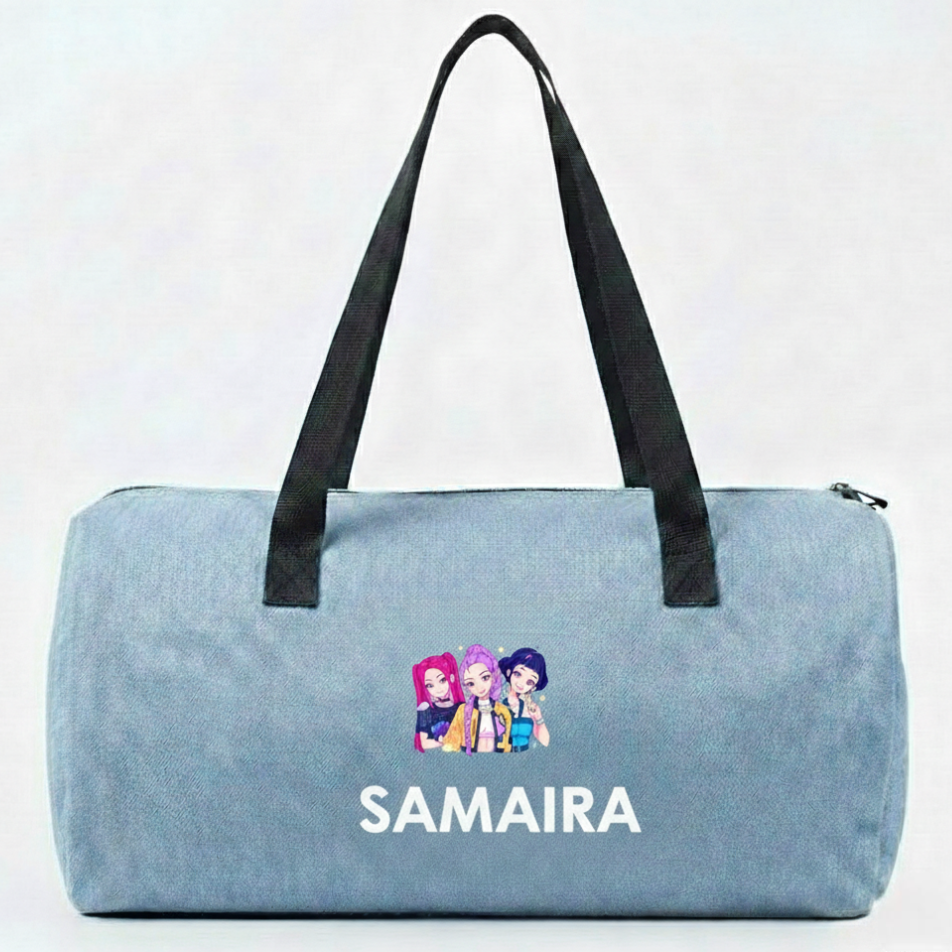 Personalized Denim Duffle Bag with Cartoon for Kids
