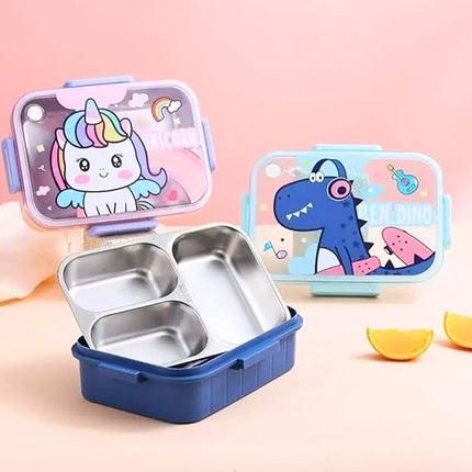 Leakage Proof Stainless Steel Lunch Box with Spoon & Fork with 3 Compartment for School Kids and Adults (Copy)