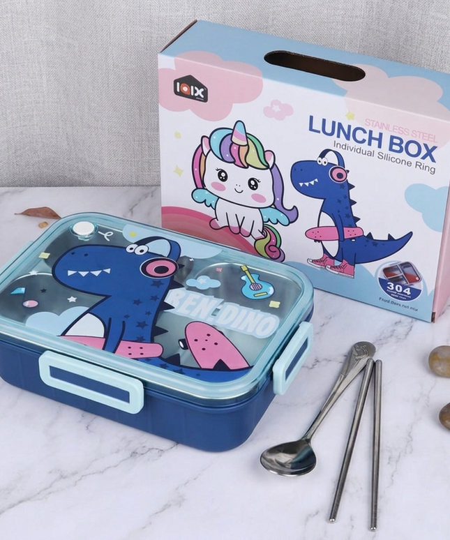 Leakage Proof Stainless Steel Lunch Box with Spoon & Fork with 3 Compartment for School Kids and Adults (Copy)