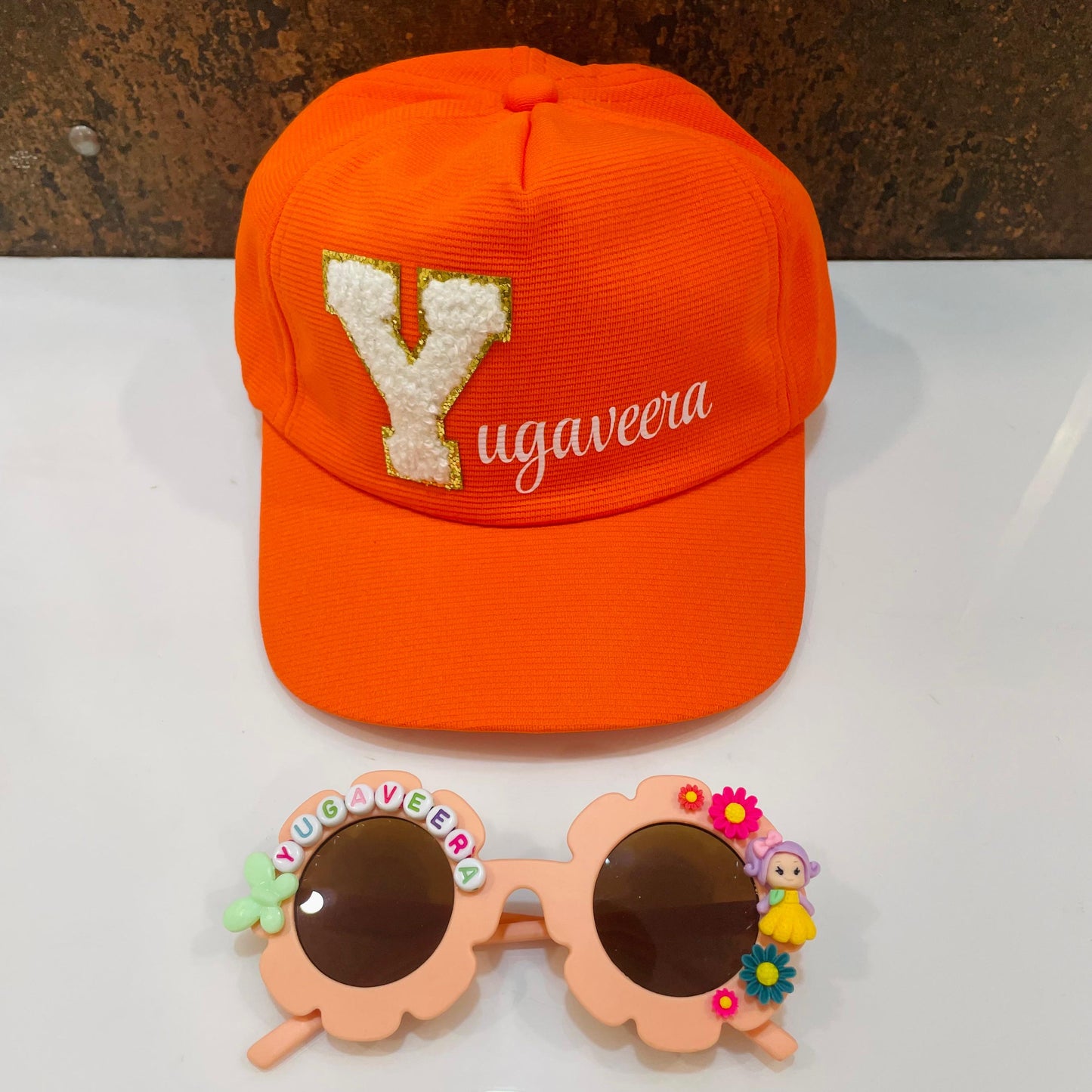 Summer Essentials Combo - Customized Flower Sunglasses + Printed Name Cap