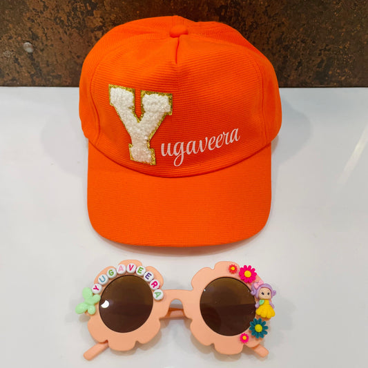 Summer Essentials Combo - Customized Flower Sunglasses + Printed Name Cap