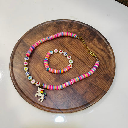 Customized Necklace & Bracelet Set with Name & Cartoon Design