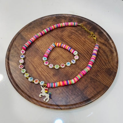 Customized Necklace & Bracelet Set with Name & Cartoon Design