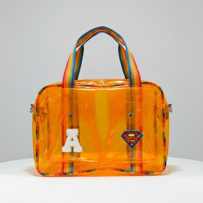 Customized Jelly Duffle Bag Double Pocket with Rainbow belt