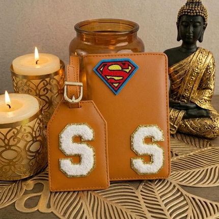 Personalized Initial Passport Cover with Travel Tag Combo