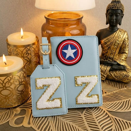 Personalized Initial Passport Cover with Travel Tag Combo