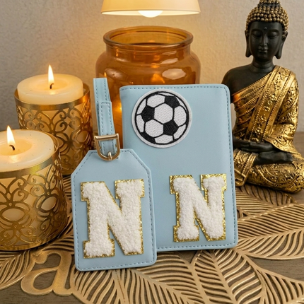 Personalized Initial Passport Cover with Travel Tag Combo