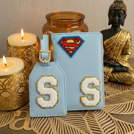 Personalized Initial Passport Cover with Travel Tag Combo
