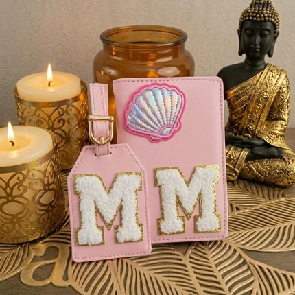 Personalized Initial Passport Cover with Travel Tag Combo