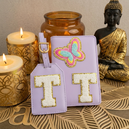 Personalized Initial Passport Cover with Travel Tag Combo