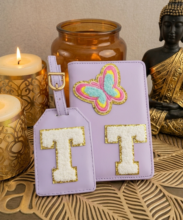 Personalized Initial Passport Cover with Travel Tag Combo