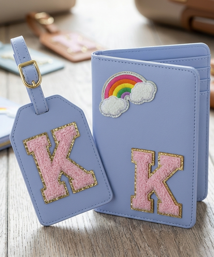 Personalized Initial Passport Cover with Travel Tag Combo