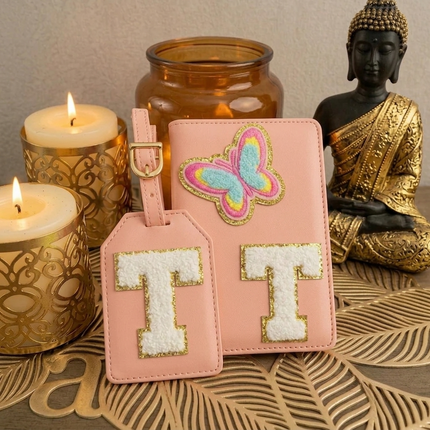 Personalized Initial Passport Cover with Travel Tag Combo