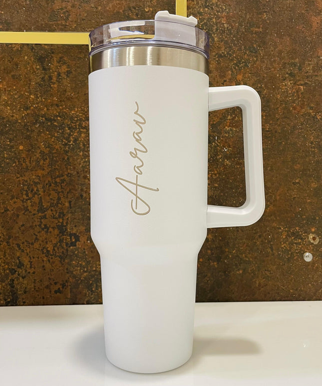 Customized Large Tumbler with handle and straw | Premium Insulated Travel Coffee Mug with name 1200ml