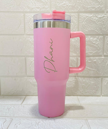 Customized Large Tumbler with handle and straw | Premium Insulated Travel Coffee Mug with name 1200ml
