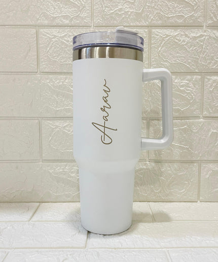Customized Large Tumbler with handle and straw | Premium Insulated Travel Coffee Mug with name 1200ml