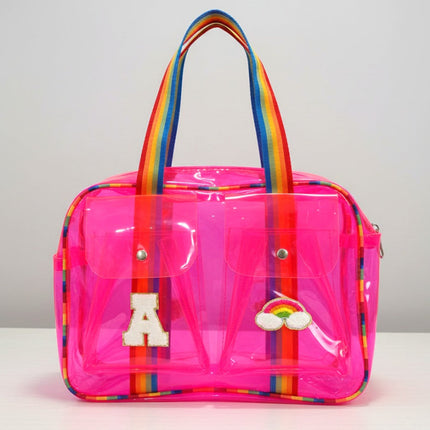 Customized Jelly Duffle Bag Double Pocket with Rainbow belt