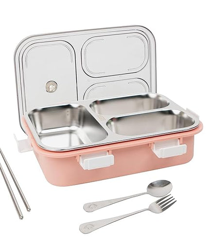 Leakage Proof Stainless Steel Lunch Box with Spoon & Fork with 3 Compartment for School Kids and Adults