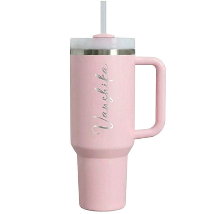 Customized Large Tumbler with handle and straw | Premium Insulated Travel Coffee Mug with name 1200ml