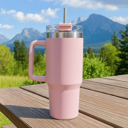 Large Tumbler with handle and straw | Premium Insulated Travel Coffee Mug 1200ml