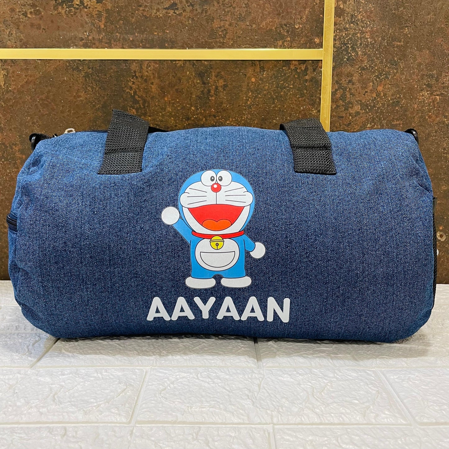 Personalized Denim Duffle Bag with Cartoon for Kids